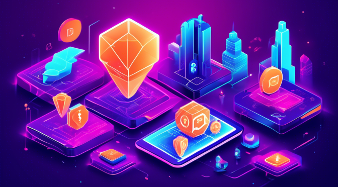 Create an illustration of a futuristic digital landscape representing the Astra Network Crypto, featuring sleek blockchain icons, secure transaction visuals, and a welcoming guide character pointing towards various beginner-friendly features. Include elements like decentralized connections, token symbols, and user-friendly interface design in a vibrant, tech-forward style.