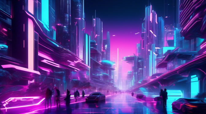 Create a futuristic digital art scene showcasing the Avalanche Network in a vibrant and dynamic cyber city. Include elements like blockchain nodes, smart contracts, and cryptocurrency coins integrated seamlessly into the urban environment. Highlight themes of innovation, connectivity, and financial technology. The city should emit a sense of forward-thinking and technological advancement with a sleek, high-tech aesthetic, neon lighting, and holographic displays showing real-time data visualizations.