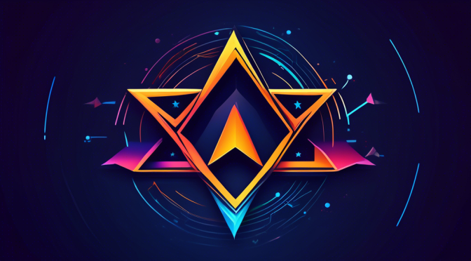 Create an illustration of Astar Network's logo rising like a star in a futuristic, digital financial landscape. Integrate elements such as blockchain nodes, cryptocurrency symbols, and a glowing, interconnected web to highlight its growth and prominence in the crypto market. Use a sleek, modern art style with vibrant colors to convey innovation and technological advancement.