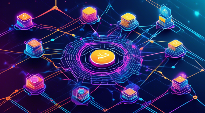 Create a digital illustration depicting the Aptos Coin Testnet. Show a dynamic network of interconnected nodes with vibrant data streams flowing between them. Highlight key elements such as a central server, secure blockchain icons, and developers coding on laptops. Use futuristic designs and bright colors to emphasize the innovative and tech-forward nature of the testnet environment.