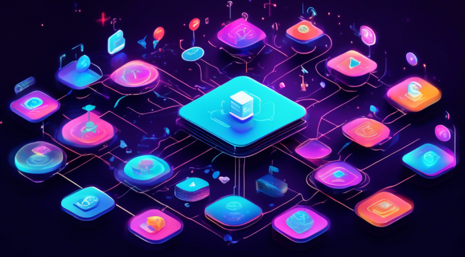 Create an image showcasing the top blockchain social media platforms of 2023. The scene includes a sleek, futuristic interface with holographic icons representing different platforms. Each icon reflects the essence of decentralization and blockchain technology, with vibrant networks and digital security symbols in the background. Incorporate subtle hints of user interaction, such as digital avatars and chat bubbles, to convey active engagement. The overall atmosphere should be innovative and forward-thinking, highlighting the cutting-edge nature of these platforms.